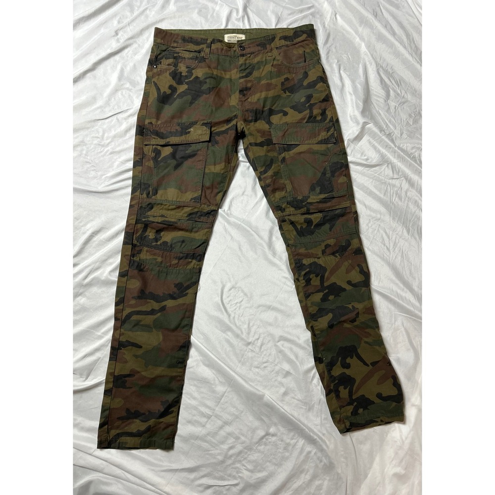 Smoke Rise Mens Camo Cargo Pants Woodland Camouflage Moto Utility 36x32 Cotton